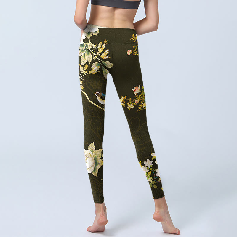 Pantalon de yoga pour femme avec imprimé fleurs de magnolia noires Buddha Stones - image 7