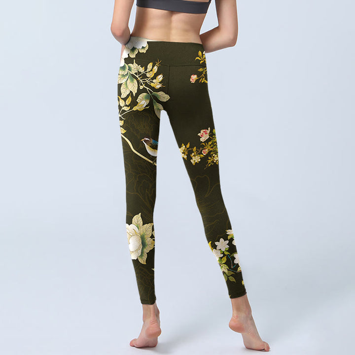 Pantalon de yoga pour femme avec imprimé fleurs de magnolia noires Buddha Stones - image 7