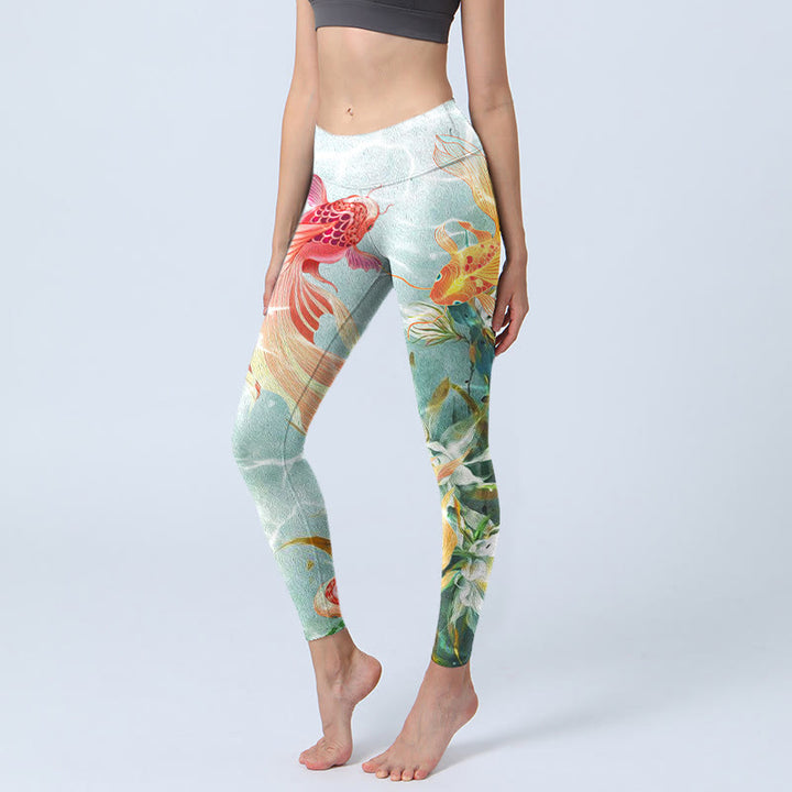 Leggings de sport imprimés Buddha Stones Green Koi Fish White Lotus Water Ripples Pantalons de yoga pour femmes - miellat - US18，UK/AU22，EU50 (4XL) - image 1