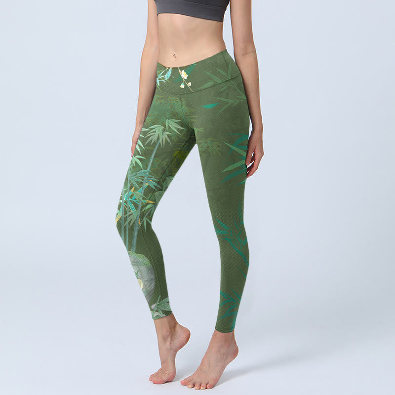 Pantalon de yoga pour femme avec imprimé fleurs de roche en bambou vert et Buddha Stones - Vert de mer - US18，UK/AU22，EU50 (4XL) - image 1