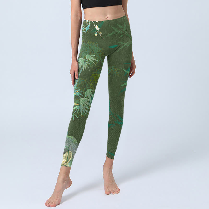 Pantalon de yoga pour femme avec imprimé fleurs de roche en bambou vert et Buddha Stones - image 6