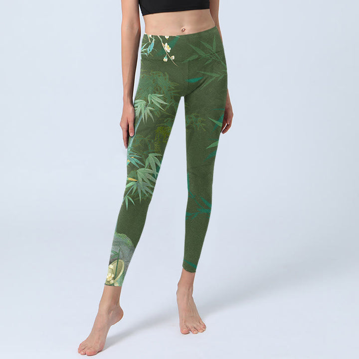 Pantalon de yoga pour femme avec imprimé fleurs de roche en bambou vert et Buddha Stones - image 6