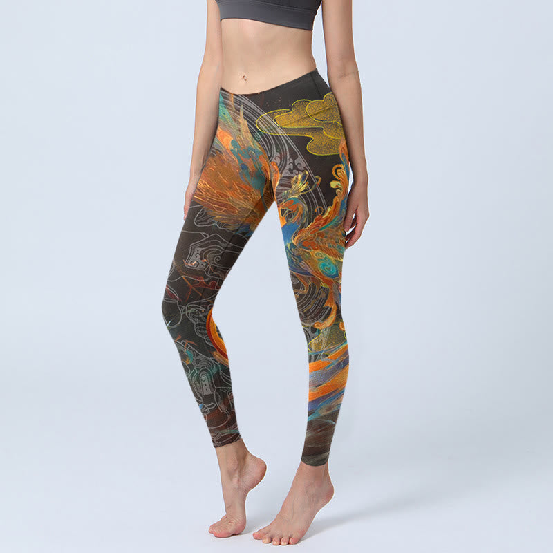 Pantalon de yoga pour femme Buddha Stones Vibrant Phoenix Gym Leggings - Noir - US18，UK/AU22，EU50 (4XL) - image 0
