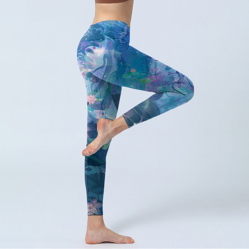 Leggings de sport pour femmes Buddha Stones, fleurs de lotus, feuilles, oiseaux - image 3