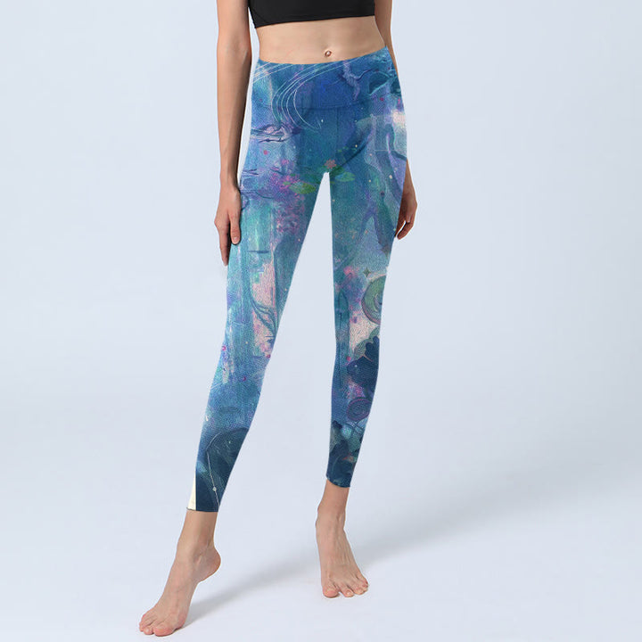 Leggings de sport pour femmes Buddha Stones, fleurs de lotus, feuilles, oiseaux - image 5