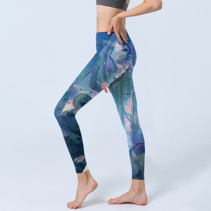 Leggings de sport pour femmes Buddha Stones, fleurs de lotus, feuilles, oiseaux - image 2