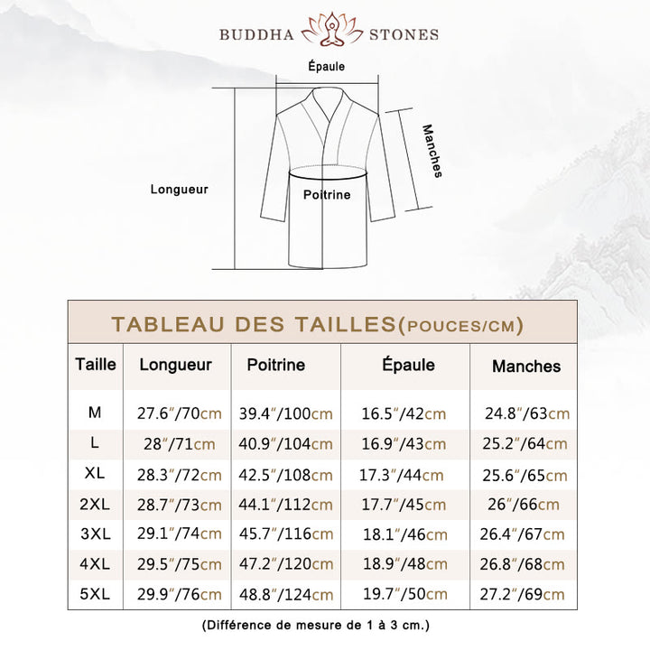 Chemise décontractée à manches longues et col en V avec Buddha Stones en lin pour hommes