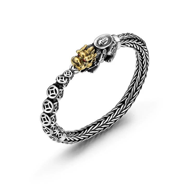 Bracelet de richesse en lingots de pièces de cuivre PiXiu en argent sterling 925 Buddha Stones - 22 cm pour un tour de poignet de 20 cm - image 0