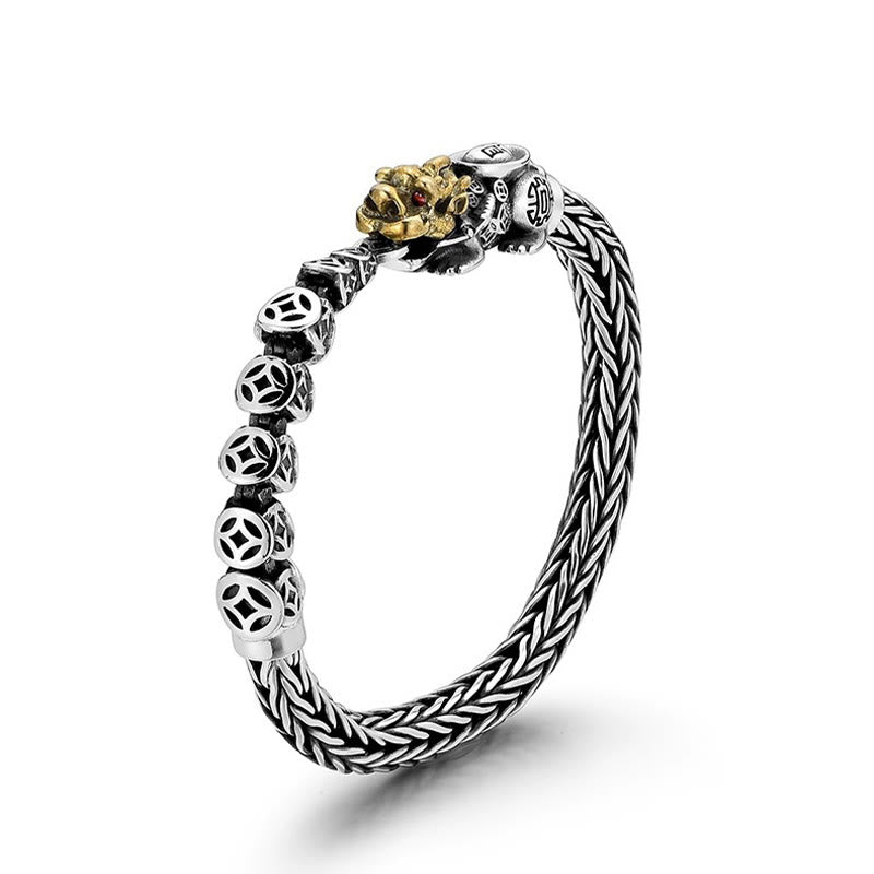 Bracelet de richesse en lingots de pièces de cuivre PiXiu en argent sterling 925 Buddha Stones