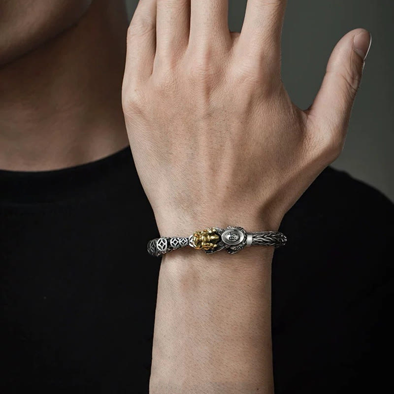 Bracelet de richesse en lingots de pièces de cuivre PiXiu en argent sterling 925 Buddha Stones