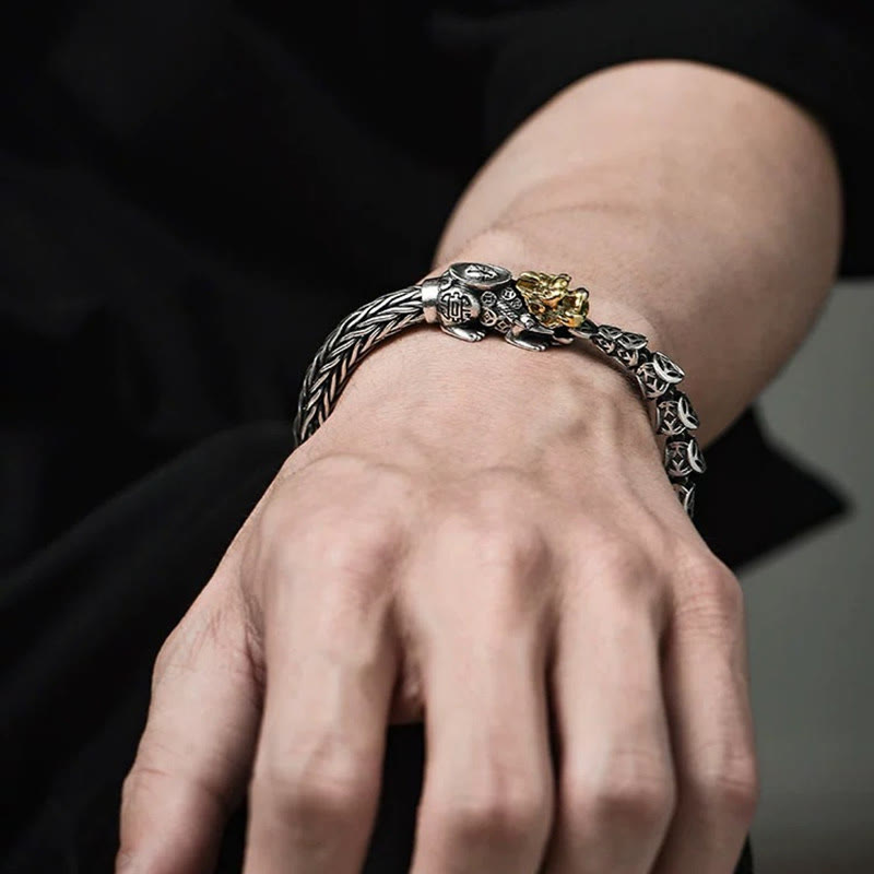 Bracelet de richesse en lingots de pièces de cuivre PiXiu en argent sterling 925 Buddha Stones