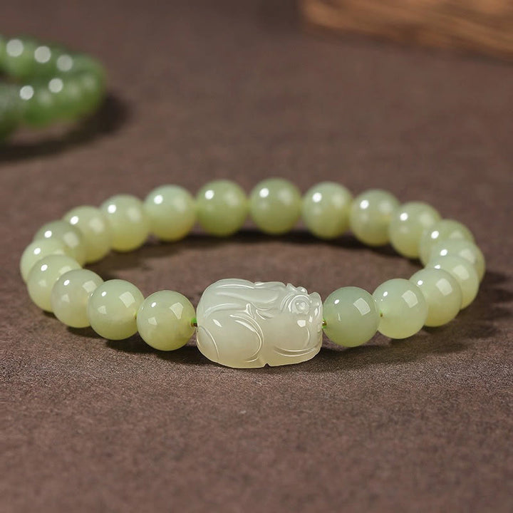 Bracelet porte-bonheur sculpté en jade naturel Hetian PiXiu Buddha Stones
