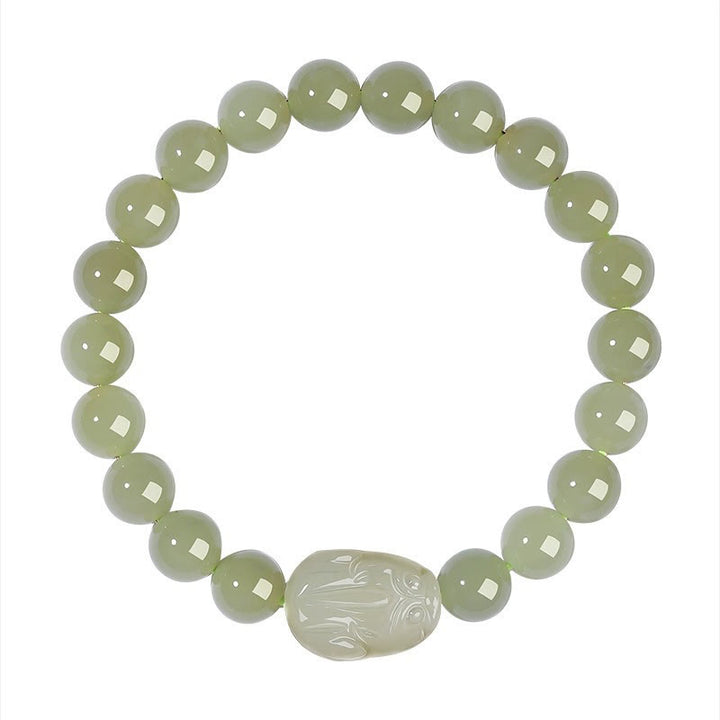 Bracelet porte-bonheur sculpté en jade naturel Hetian PiXiu Buddha Stones