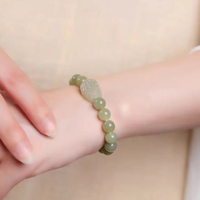Bracelet porte-bonheur sculpté en jade naturel Hetian PiXiu Buddha Stones