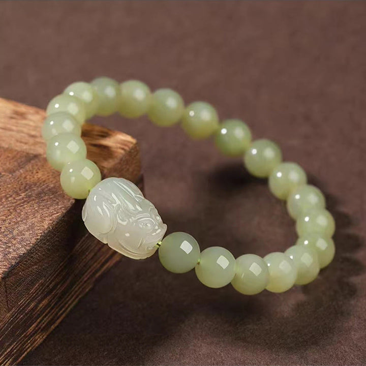 Bracelet porte-bonheur sculpté en jade naturel Hetian PiXiu Buddha Stones