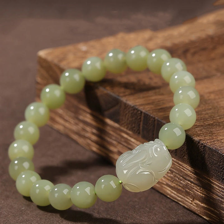 Bracelet porte-bonheur sculpté en jade naturel Hetian PiXiu Buddha Stones