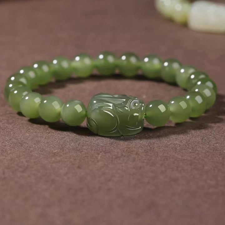 Bracelet porte-bonheur sculpté en jade naturel Hetian PiXiu Buddha Stones