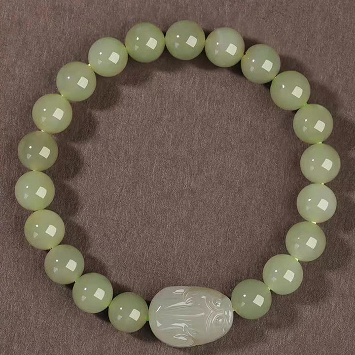 Bracelet porte-bonheur sculpté en jade naturel Hetian PiXiu Buddha Stones