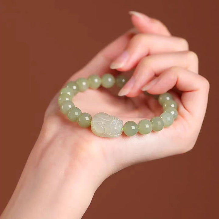 Bracelet porte-bonheur sculpté en jade naturel Hetian PiXiu Buddha Stones