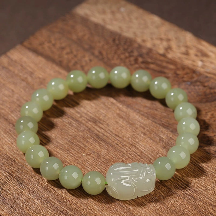 Bracelet porte-bonheur sculpté en jade naturel Hetian PiXiu Buddha Stones