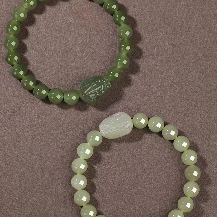 Bracelet porte-bonheur sculpté en jade naturel Hetian PiXiu Buddha Stones
