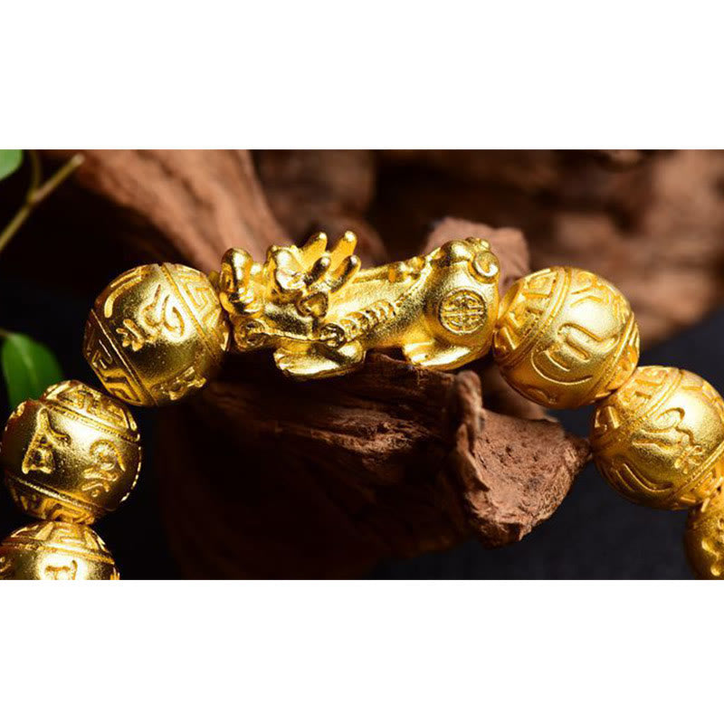 Bracelet de richesse sculpté en Buddha Stones PiXiu Om Mani Padme Hum