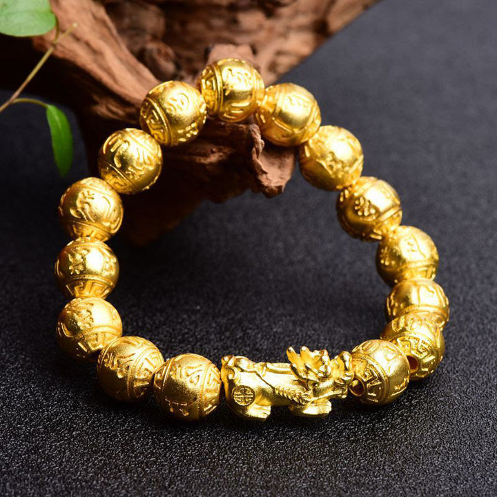 Bracelet de richesse sculpté en Buddha Stones PiXiu Om Mani Padme Hum