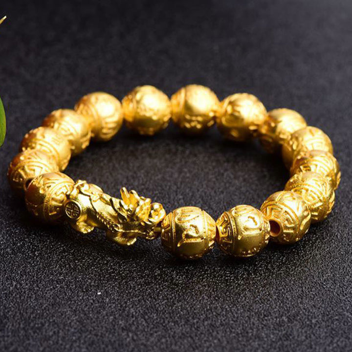 Bracelet de richesse sculpté en Buddha Stones PiXiu Om Mani Padme Hum