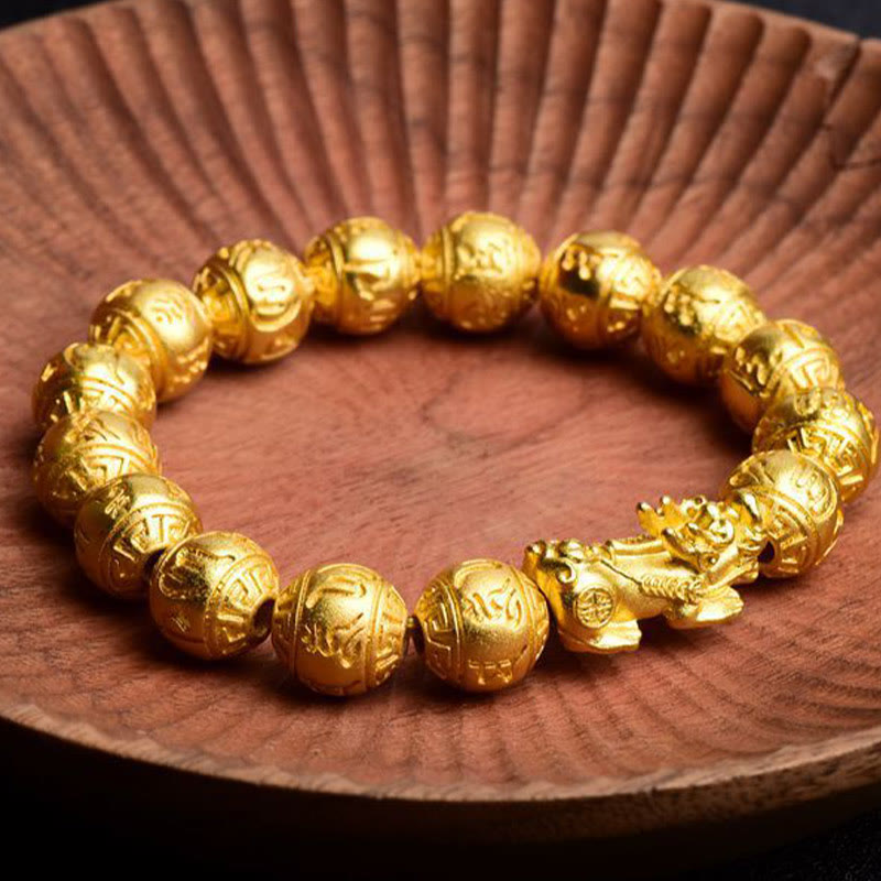 Bracelet de richesse sculpté en Buddha Stones PiXiu Om Mani Padme Hum