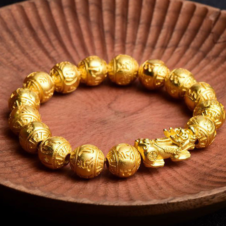 Bracelet de richesse sculpté en Buddha Stones PiXiu Om Mani Padme Hum