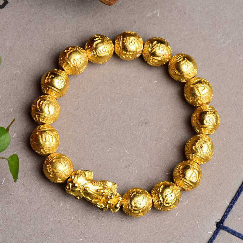 Bracelet de richesse sculpté en Buddha Stones PiXiu Om Mani Padme Hum