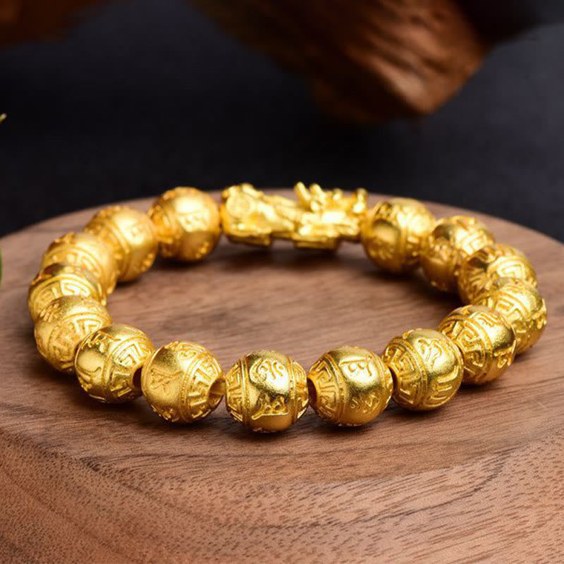 Bracelet de richesse sculpté en Buddha Stones PiXiu Om Mani Padme Hum