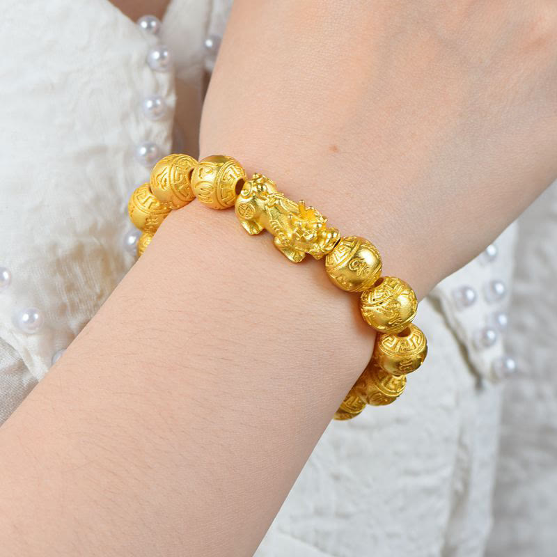 Bracelet de richesse sculpté en Buddha Stones PiXiu Om Mani Padme Hum