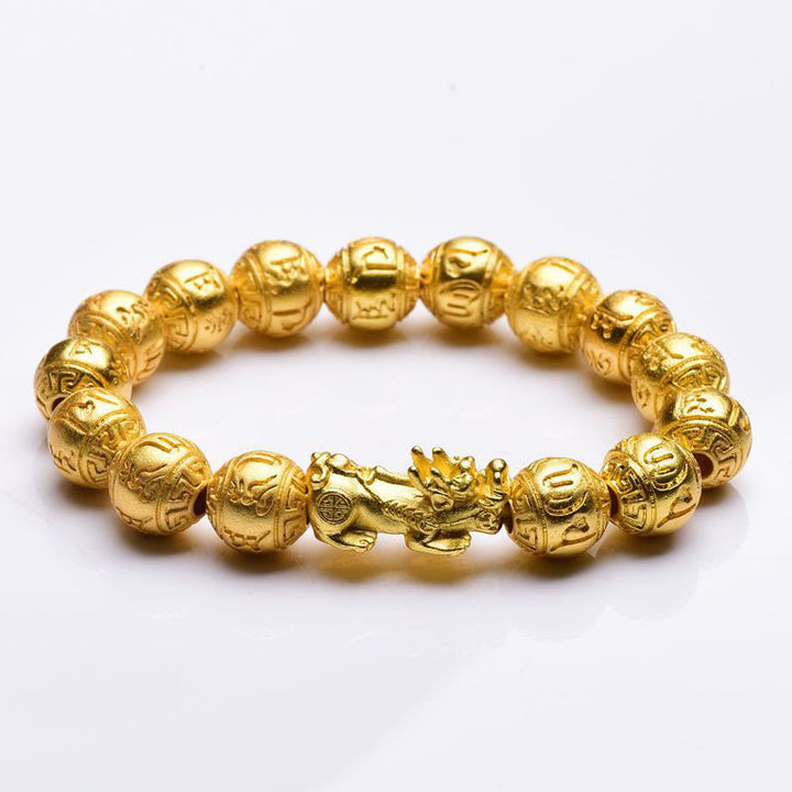 Bracelet de richesse sculpté en Buddha Stones PiXiu Om Mani Padme Hum