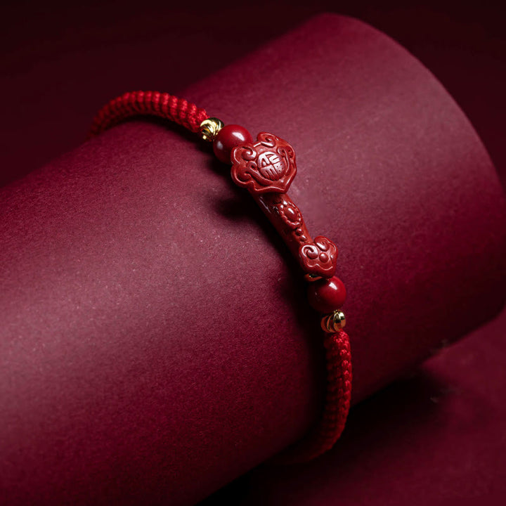 Bracelet tressé en corde rouge avec poignée en cinabre Ruyi et personnage Fu PiXiu fait à la main en Buddha Stones - image 14