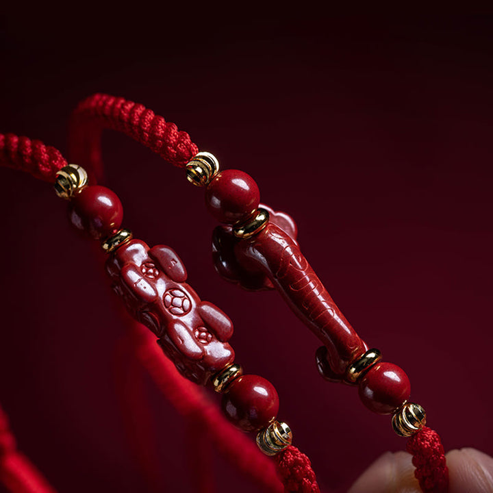 Bracelet tressé en corde rouge avec poignée en cinabre Ruyi et personnage Fu PiXiu fait à la main en Buddha Stones - image 21