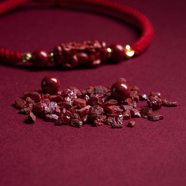 Bracelet tressé en corde rouge avec poignée en cinabre Ruyi et personnage Fu PiXiu fait à la main en Buddha Stones - image 19