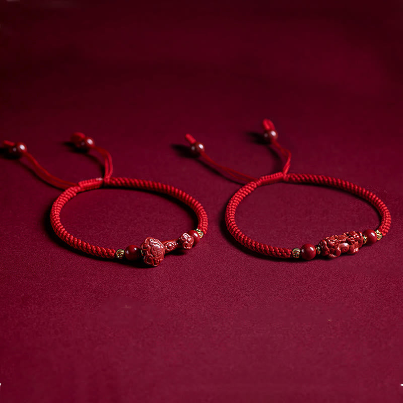Bracelet tressé en corde rouge avec poignée en cinabre Ruyi et personnage Fu PiXiu fait à la main en Buddha Stones - image 20
