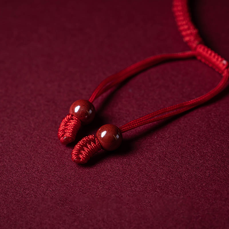 Bracelet tressé en corde rouge avec poignée en cinabre Ruyi et personnage Fu PiXiu fait à la main en Buddha Stones - image 12