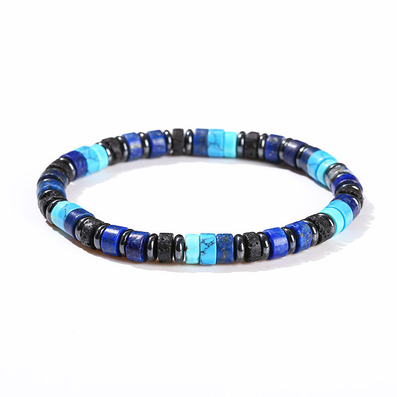 Bracelet de soutien en Buddha Stones, hématite, turquoise, lazurite, lapis-lazuli, pierre de lave et pierre à paillettes noires - image 1