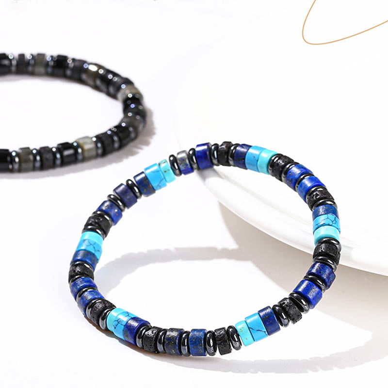 Bracelet de soutien en Buddha Stones, hématite, turquoise, lazurite, lapis-lazuli, pierre de lave et pierre à paillettes noires - image 9