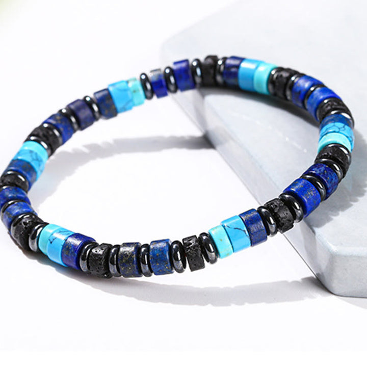 Bracelet de soutien en pierres de Buddha Stones Hématite Turquoise Lazurite Pierre de lave Paillettes noires