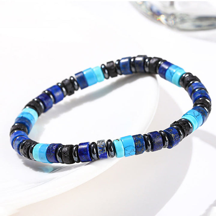 Bracelet de soutien en Buddha Stones, hématite, turquoise, lazurite, lapis-lazuli, pierre de lave et pierre à paillettes noires - image 7