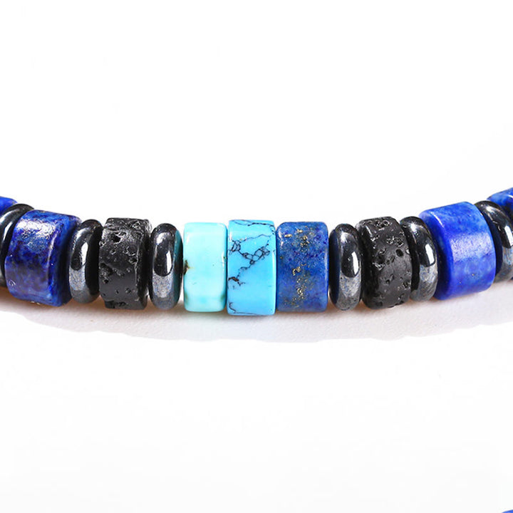 Bracelet de soutien en pierres de Buddha Stones Hématite Turquoise Lazurite Pierre de lave Paillettes noires