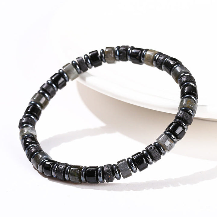 Bracelet de soutien en pierres de Buddha Stones Hématite Turquoise Lazurite Pierre de lave Paillettes noires