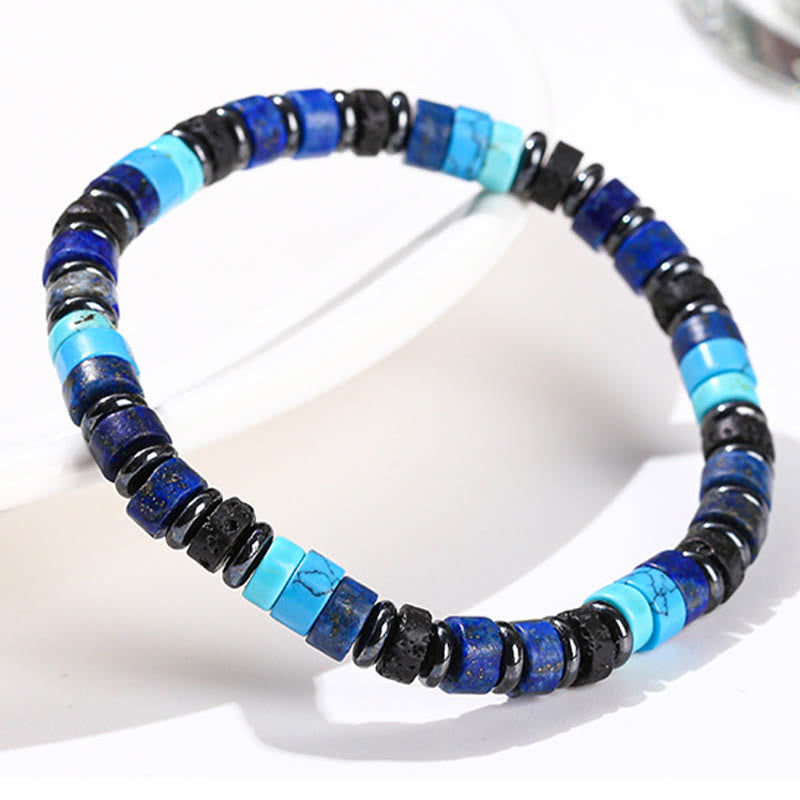 Bracelet de soutien en pierres de Buddha Stones Hématite Turquoise Lazurite Pierre de lave Paillettes noires