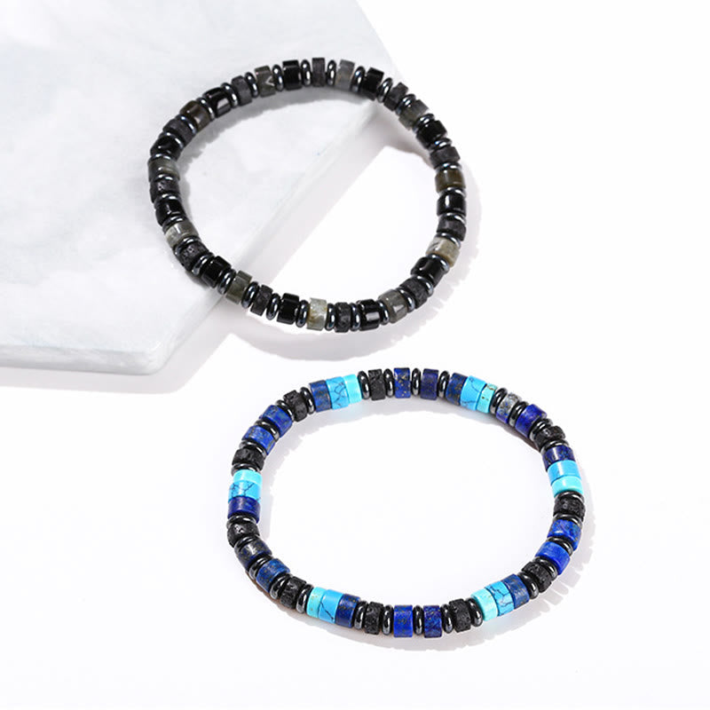 Bracelet de soutien en Buddha Stones, hématite, turquoise, lazurite, lapis-lazuli, pierre de lave et pierre à paillettes noires - image 17