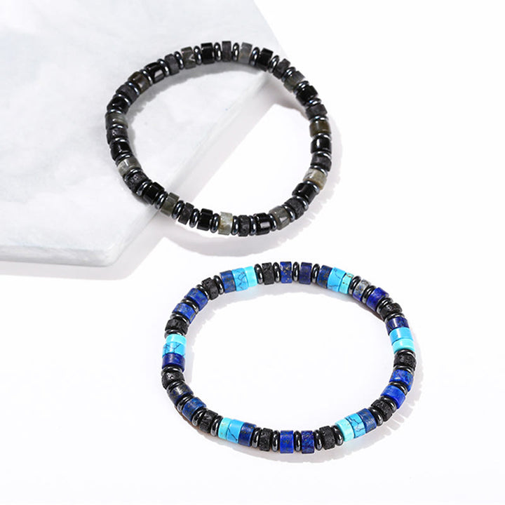 Bracelet de soutien en pierres de Buddha Stones Hématite Turquoise Lazurite Pierre de lave Paillettes noires