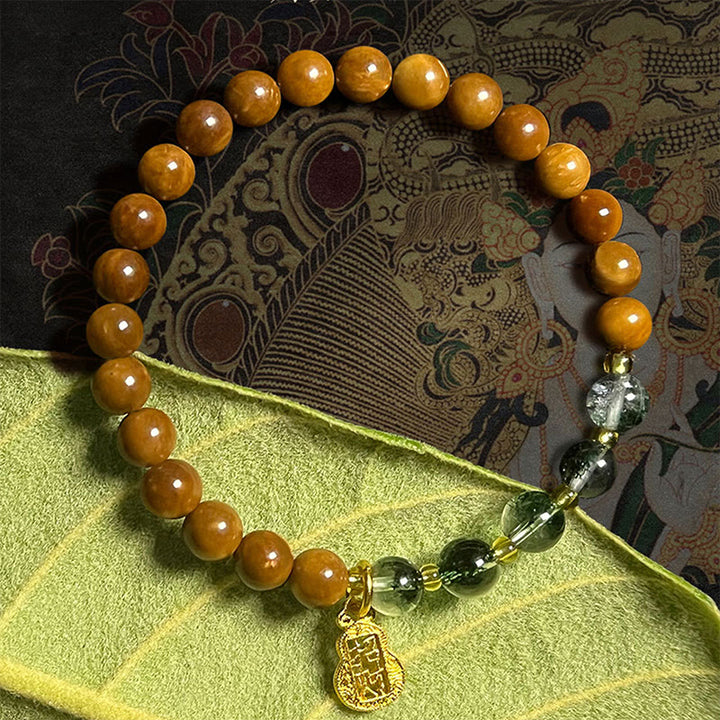 Bracelet en cristal Super Seven en quartz rutile et citrine fantôme verte Buddha Stones pour attirer la confiance et la richesse