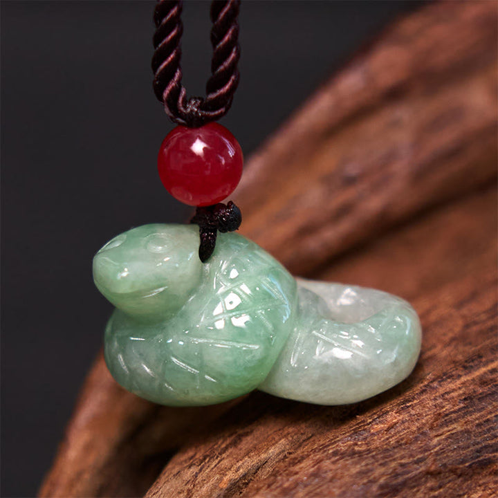 Collier pendentif porte-bonheur en jade naturel Buddha Stones et signe du zodiaque chinois Année du serpent - Serpent - image 1